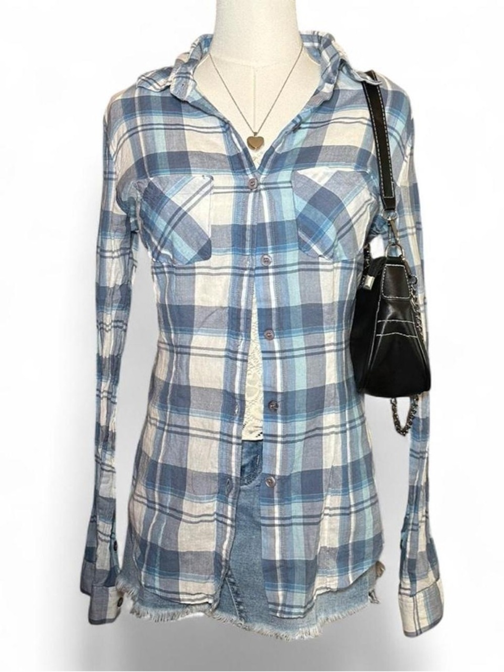 Y2K Wet Seal Blue and White Plaid Button-Down Shirt Bella Swan Twilight Core